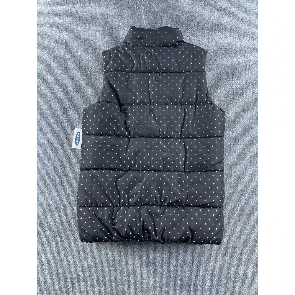 Old Navy Girls XL 14-16 Puffer Vest Black Polka Dot Fleece Lined Outerwear